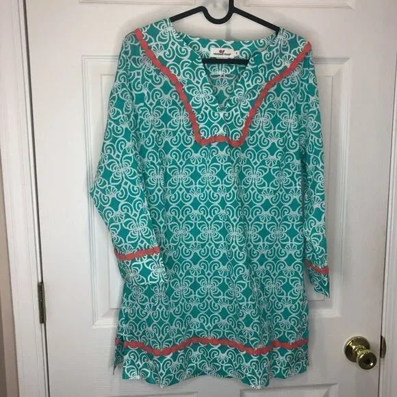 Vineyard Vines turquoise blue and white long sleeve tunic top dress size small - Picture 2 of 12